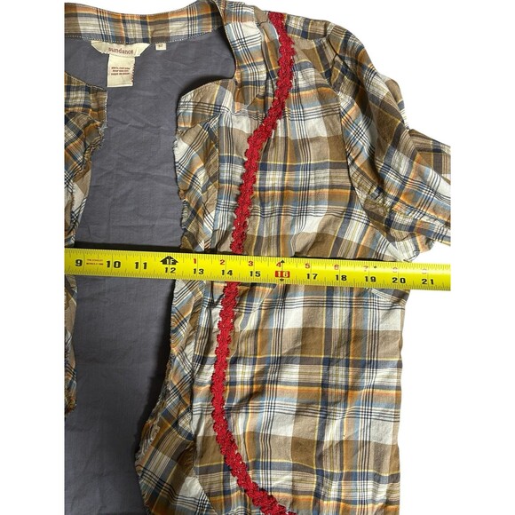 Sundance Jacket Womens 12 Boho Plaid Open Ric Rac Trim Cotton Lightweight Lined - Picture 2 of 7